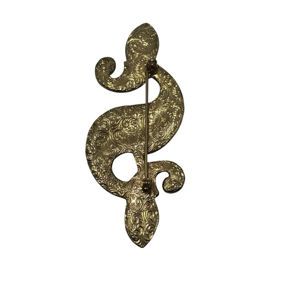 Vintage GoldTone Etruscan Byzantine Style Scroll Faux stone cabochons Brooch Pin